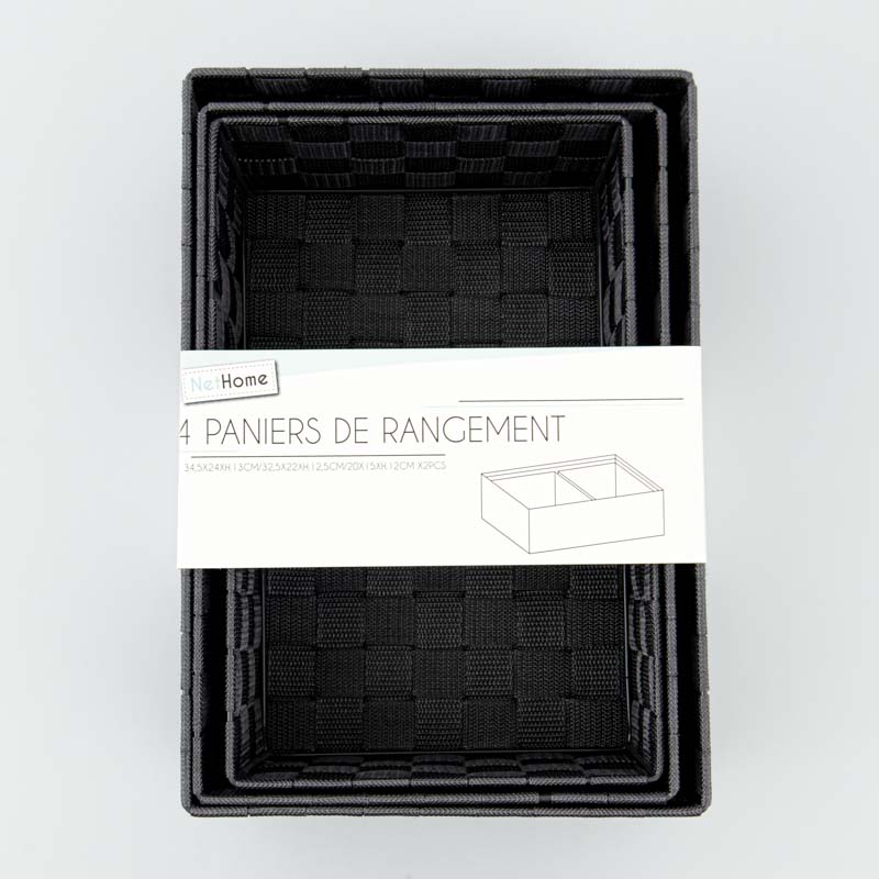Lot de 4 paniers de rangement damiers gris