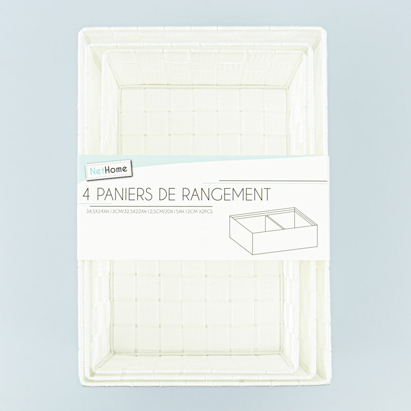 4 paniers de rangement damiers blancs