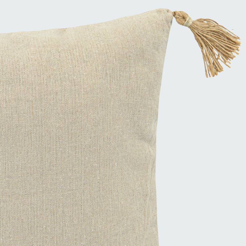 Coussin 'Manel' jute tressée et pompons beige