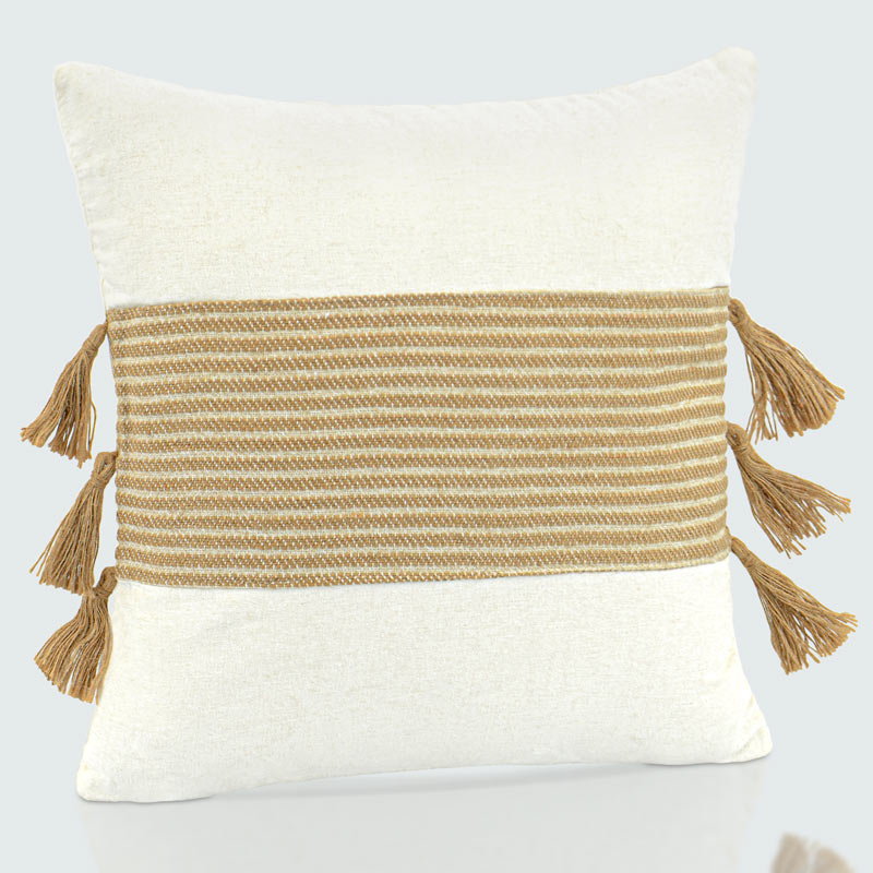 Coussin 'Taïlys' bandes en jute beige