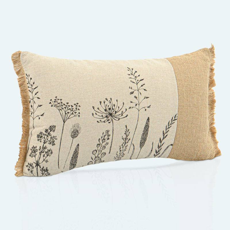 Coussin 'Ticia' imprimé floral en jute beige