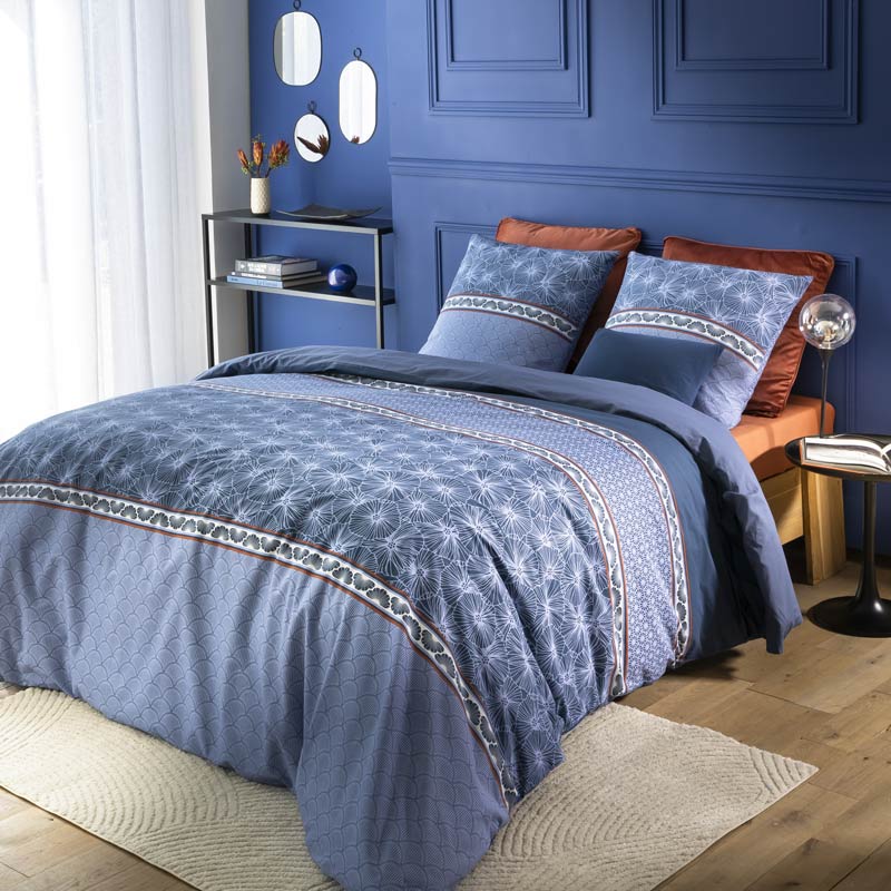 Parure de lit 'Elsa' en coton imprimé bleu
