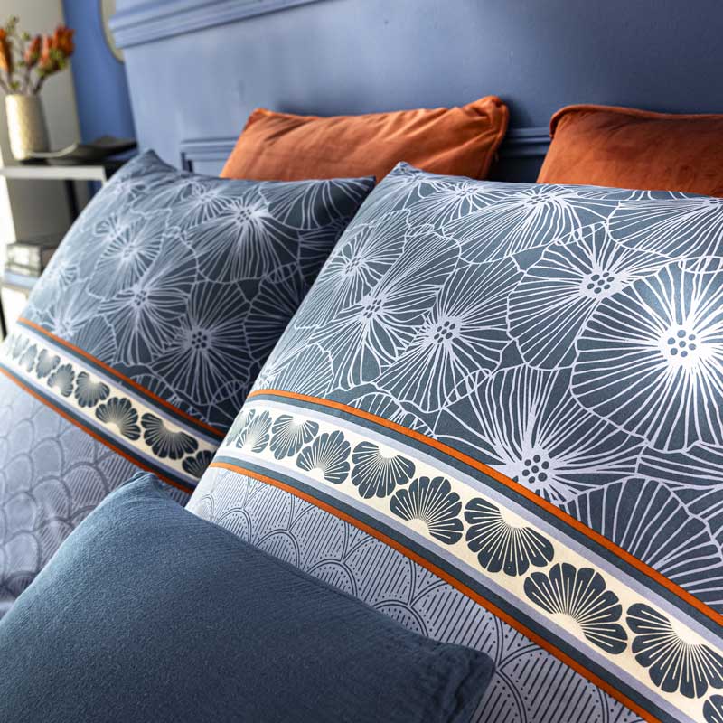 Parure de lit 'Elsa' en coton imprimé bleu
