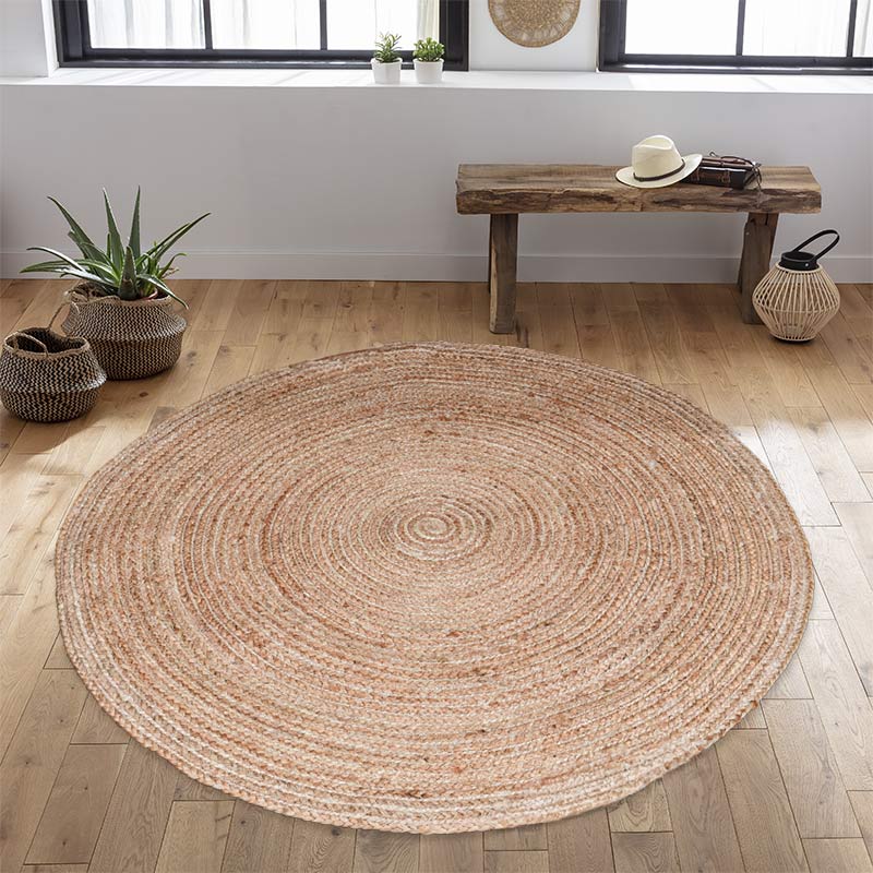 Tapis rond 'Hochi' en jute beige