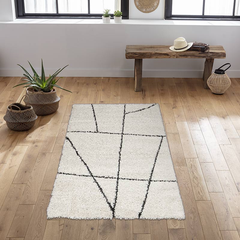 Tapis rectangulaire 'Shaggy' couleur crème