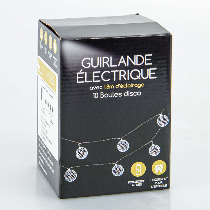 Guirlande électrique 10 boules disco argent