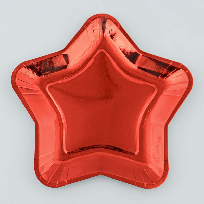 6 assiettes étoile en carton rouges
