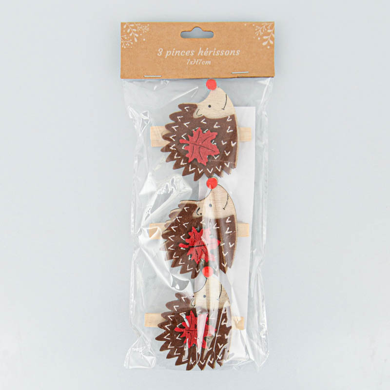 Lot de 3 pinces hérissons 'Coeur d'Automne' 
