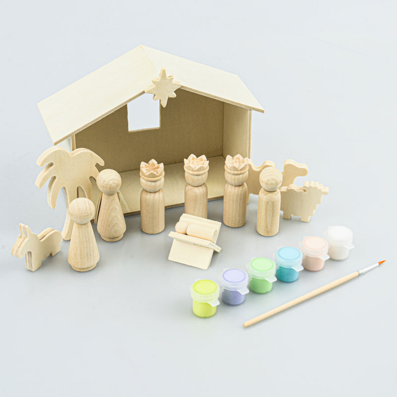 Crèche de Noël à peindre en bois