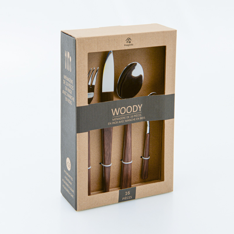 Ménagère 16 pièces 'Woody' bois clair