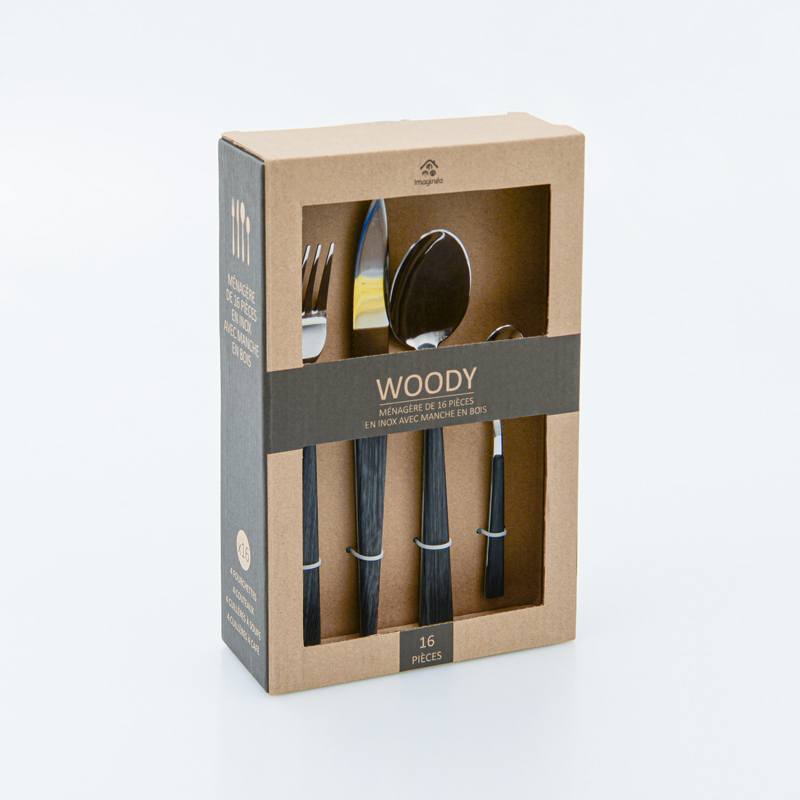 Ménagère 16 pièces 'Woody' gris foncé