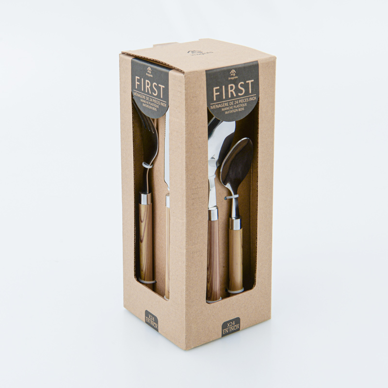 Ménagère 24 pièces 'First' en inox effet bois