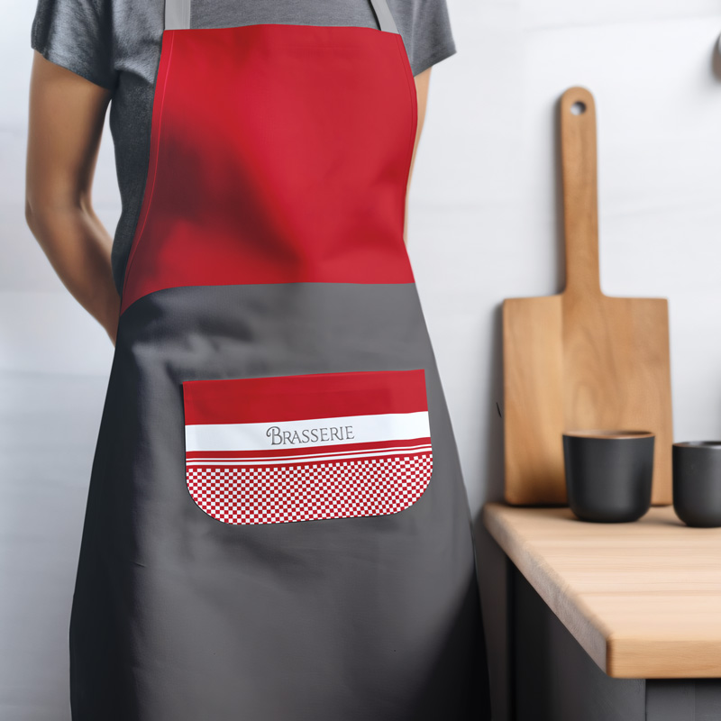Tablier de cuisine 'Brasserie' gris et rouge