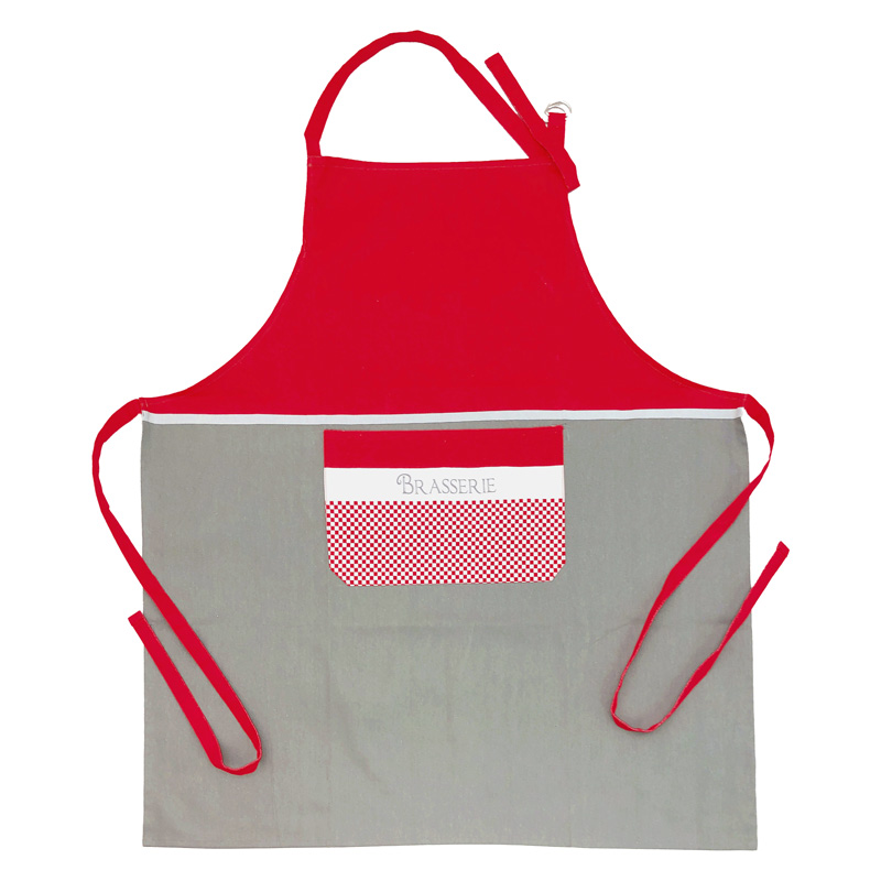 Tablier de cuisine 'Brasserie' gris et rouge
