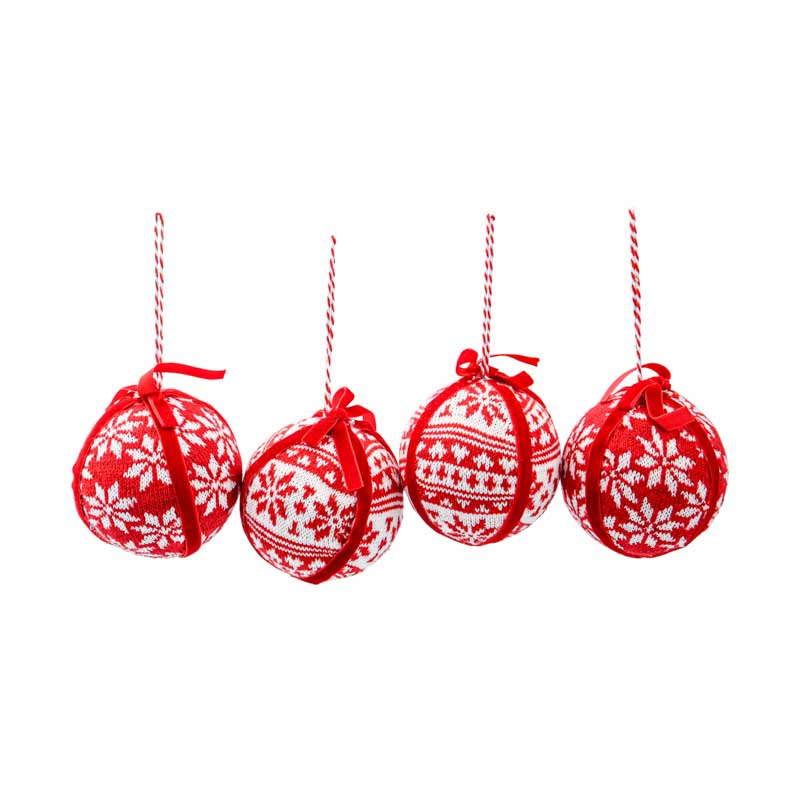 Lot de 4 boules décor chalet rouge et blanc