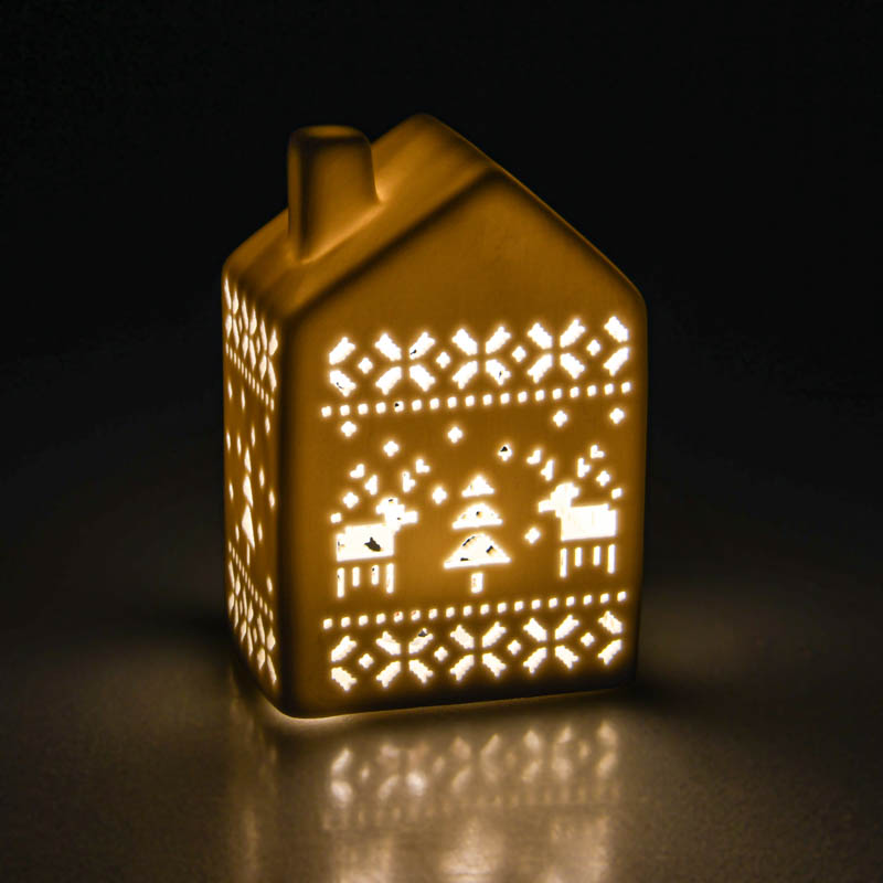 Maisonnette lumineuse en céramique blanche