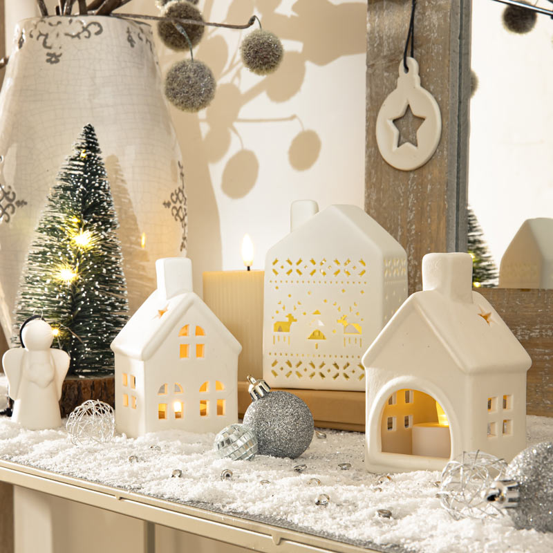 Maisonnette lumineuse en céramique blanche