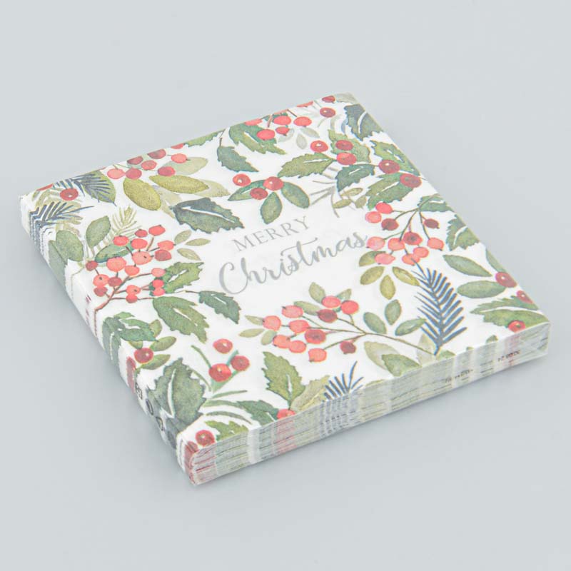 Lot de 12 serviettes baies de Noël blanches