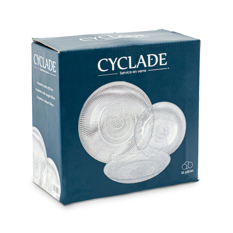Service 18 pièces 'Cyclade' en verre