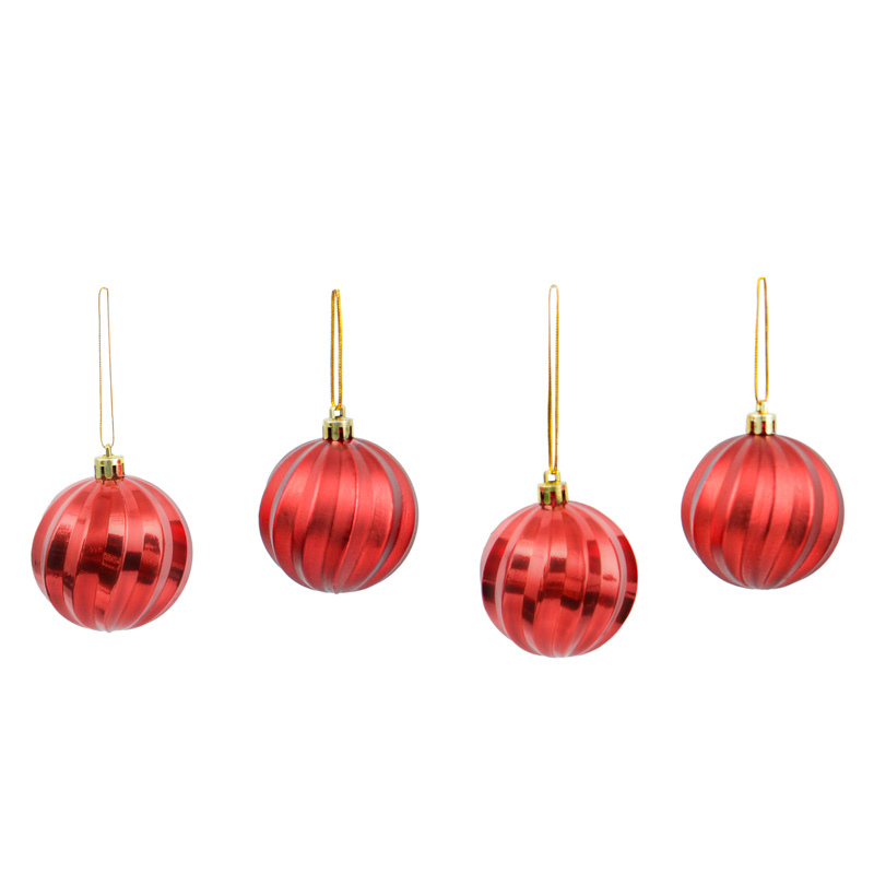 Lot de 4 boules vintage rouge 'Noël d'Antan' 