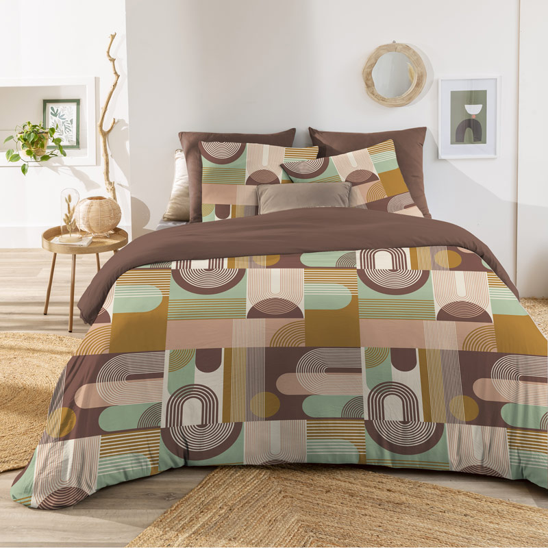 Parure de lit microfibre 'Artsy' vert et rose
