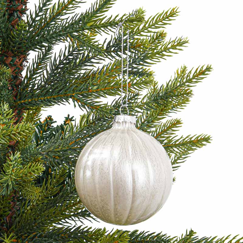 Boule en verre striée blanc