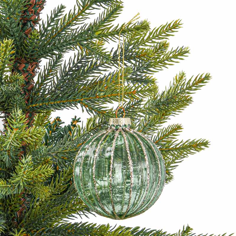 Boule en verre lignes pailletées vert