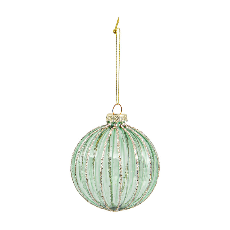Boule en verre lignes pailletées vert