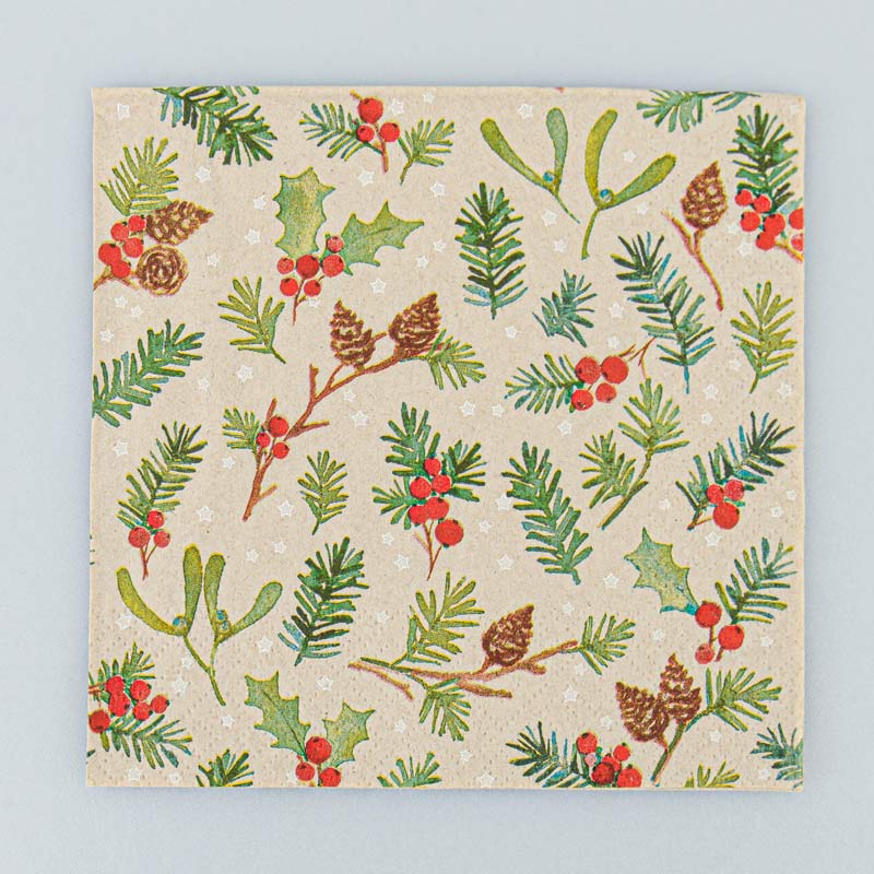 Lot de 20 serviettes Noël nature