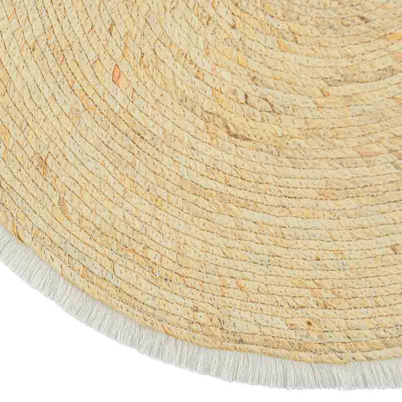 Tapis 'Bali' rond bord franges écru