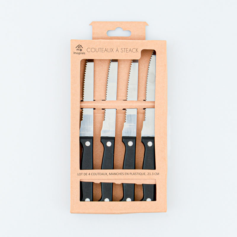 Coffret 4 couteaux à steak noir en inox 