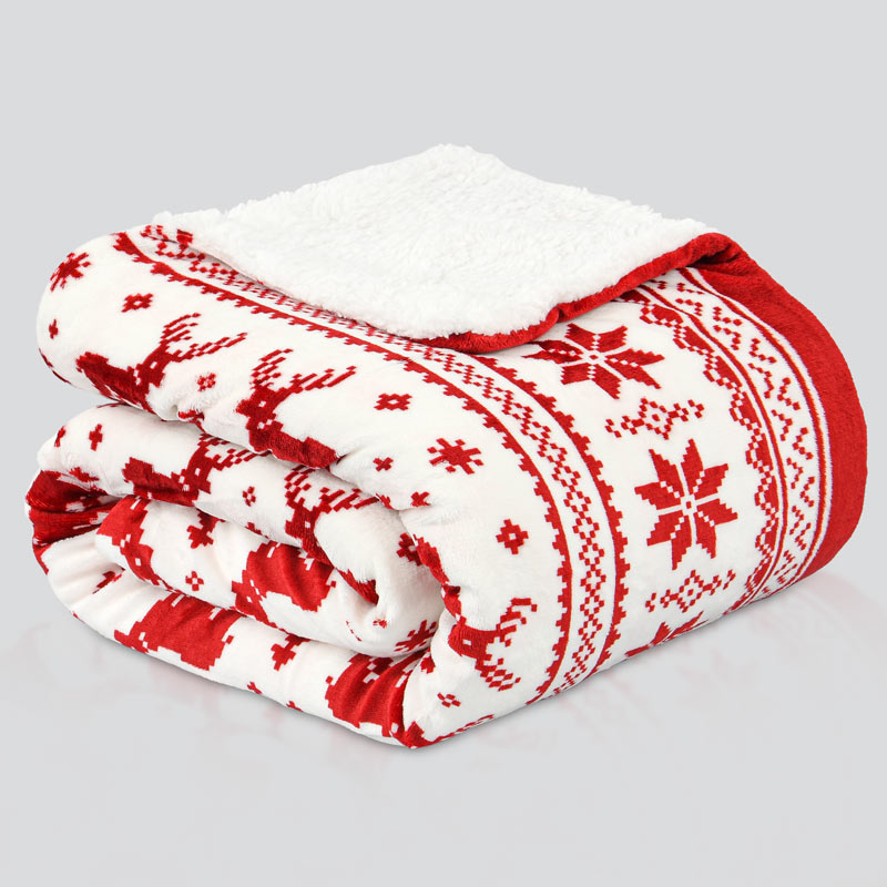 Plaid doublé sherpa 'Cerf avec flocons' 