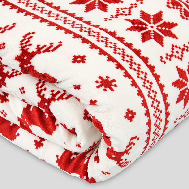 Plaid doublé sherpa 'Cerf avec flocons' 