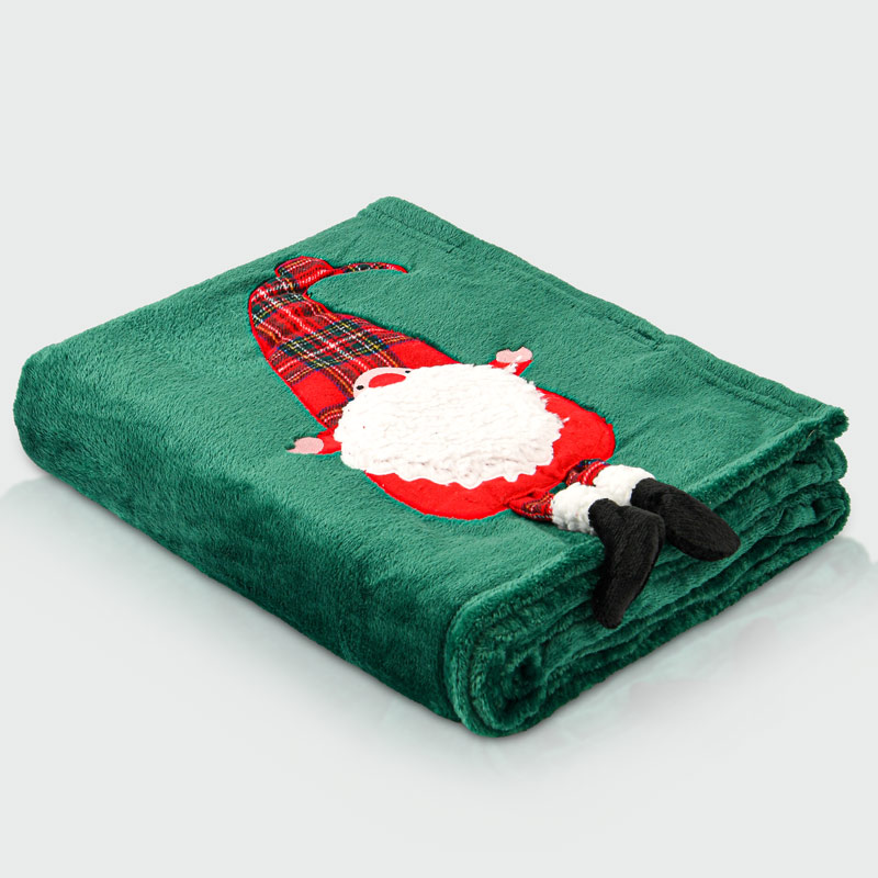 Plaid de Noël brodé 'Père-Noël' vert sapin 