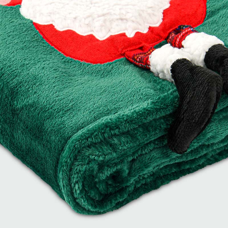 Plaid de Noël brodé 'Père-Noël' vert sapin 