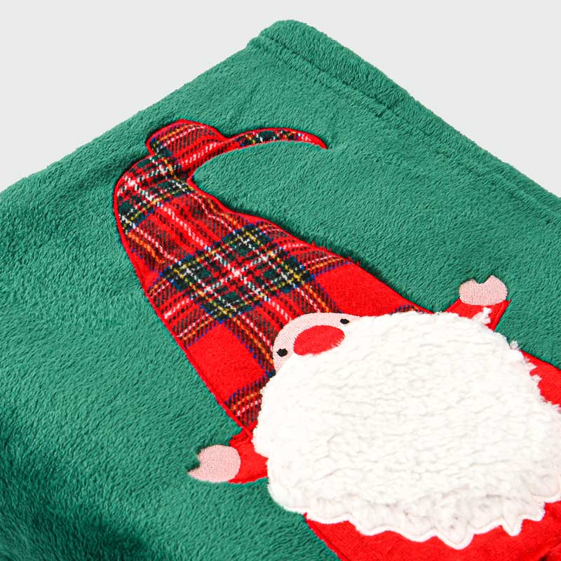 Plaid de Noël brodé 'Père-Noël' vert sapin 