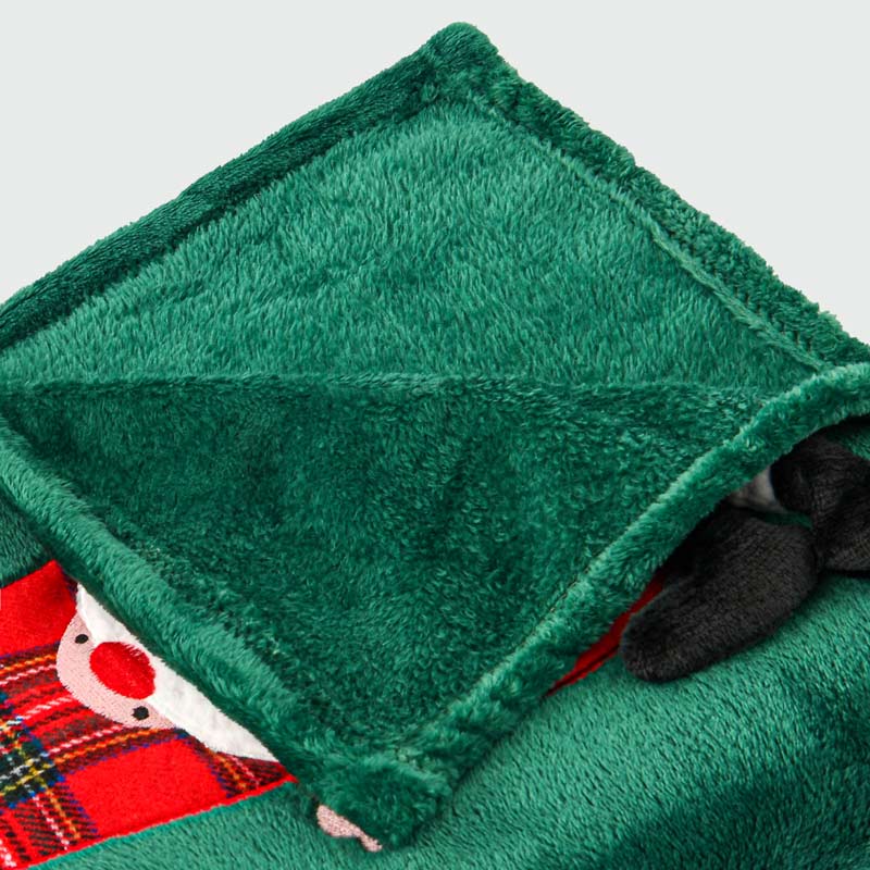 Plaid de Noël brodé 'Père-Noël' vert sapin 