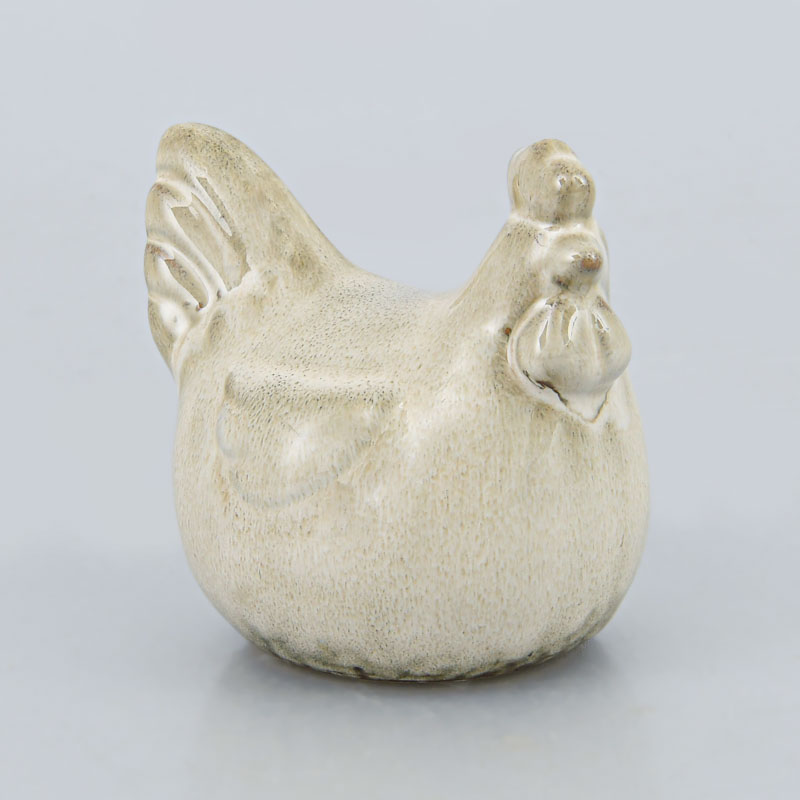 Poule décorative en grès couleur crème