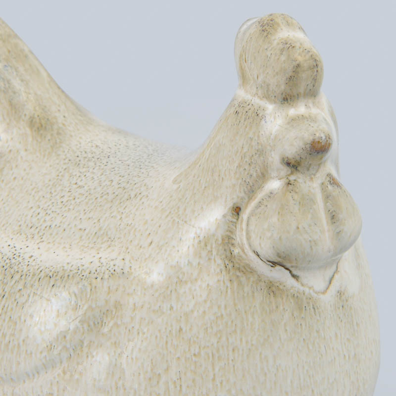 Poule décorative en grès couleur crème