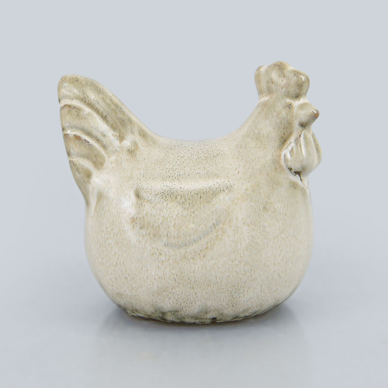 Poule décorative en grès couleur crème