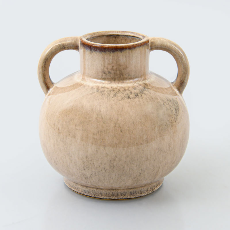 Vase bas avec 2 anses beige 