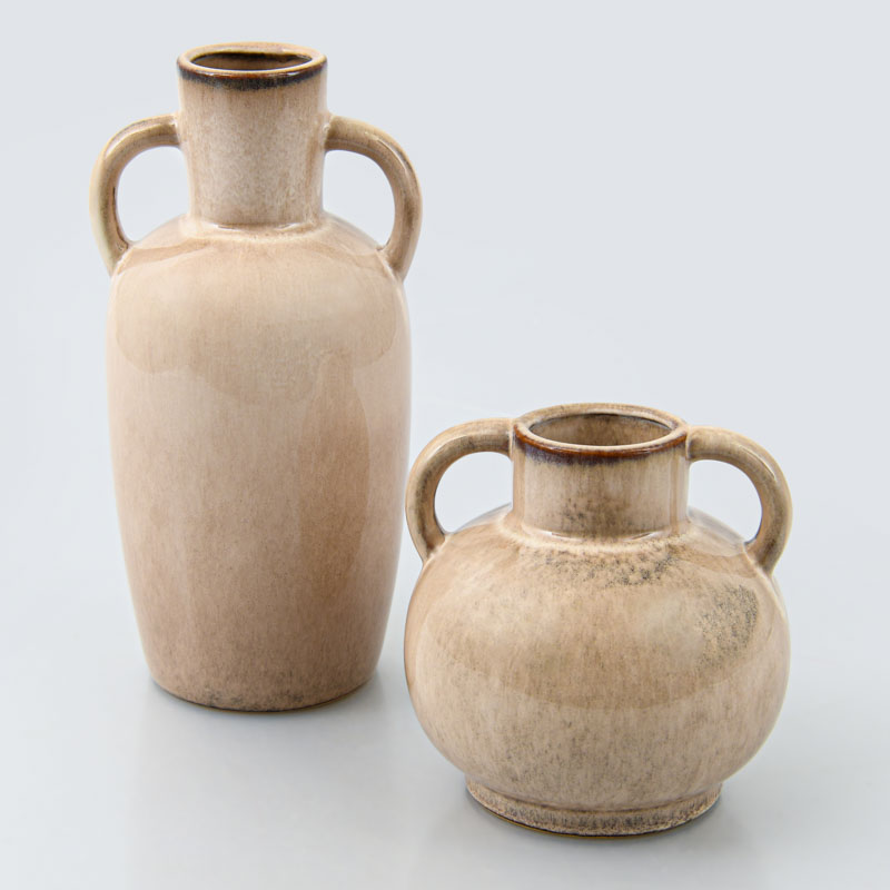 Vase bas avec 2 anses beige 
