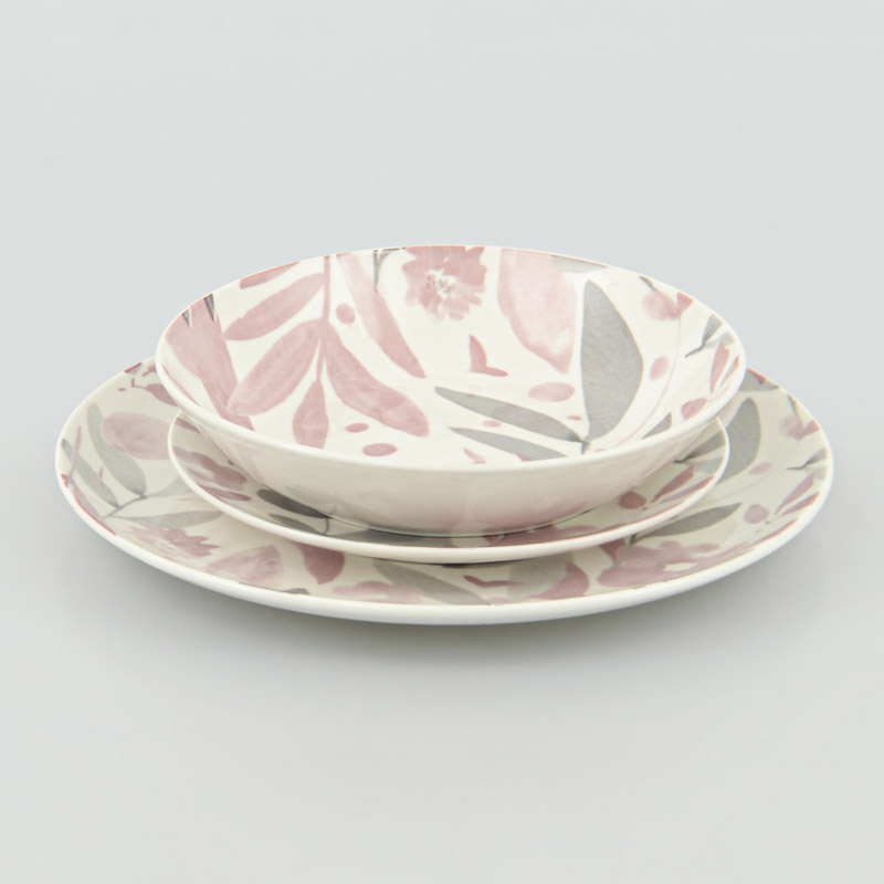 Assiette plate 'Amalys' rose et grise
