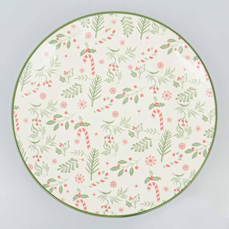 Assiette plate 'Noël Botanique' vert et rouge