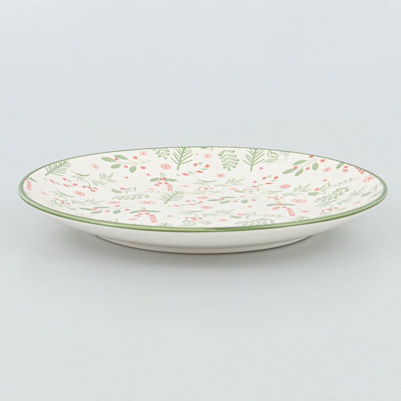 Assiette plate 'Noël Botanique' vert et rouge