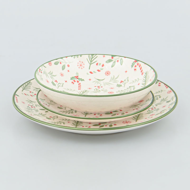 Assiette plate 'Noël Botanique' vert et rouge