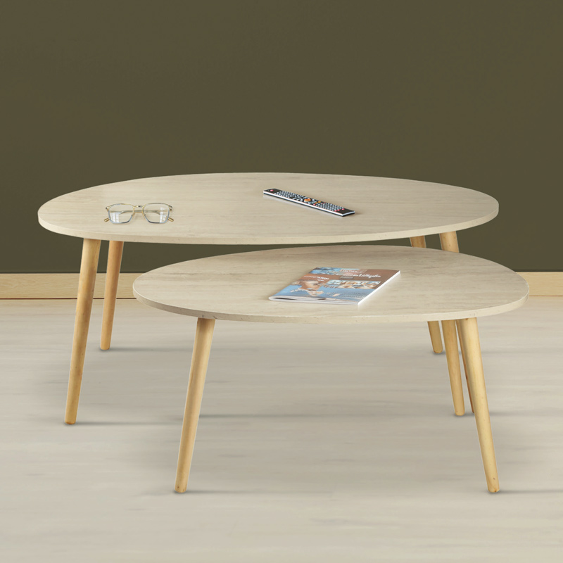 Lot de 2 tables imitation travertin 
