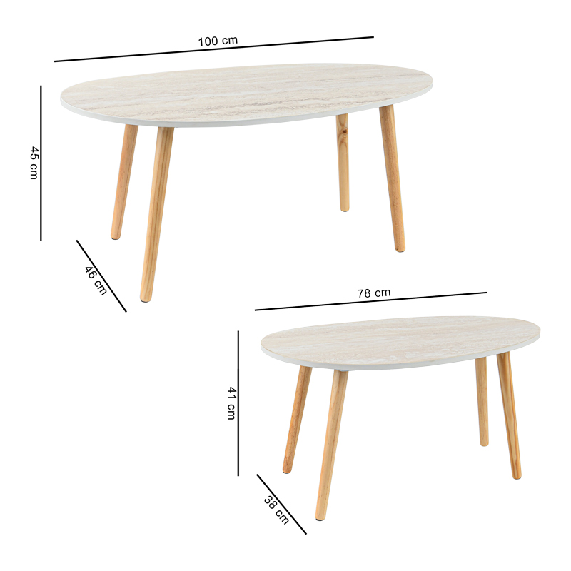 Lot de 2 tables imitation travertin 