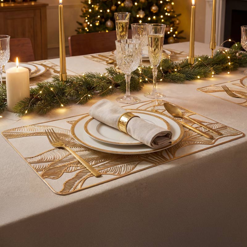 Set de table rectangulaire feuillage doré 
