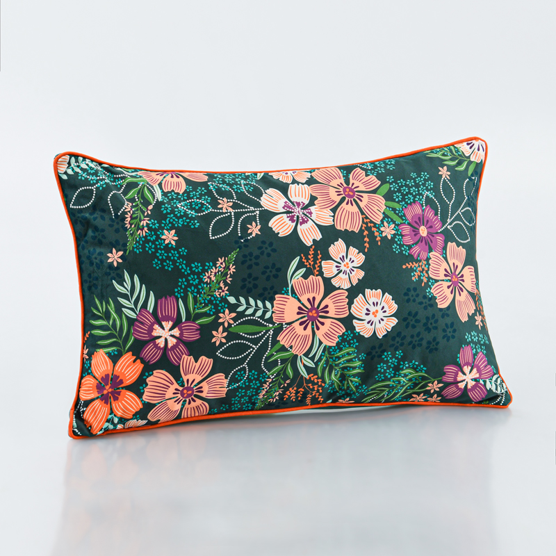 Coussin velours imprimé fleuri 'Leana'